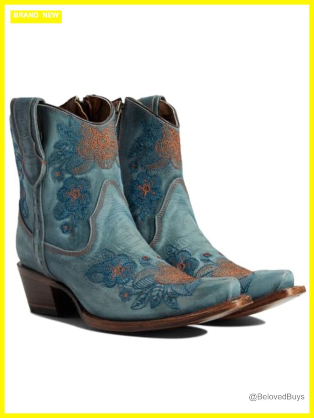 Leather Floral Embroidered Snip Toe Ankle Boots Block Heel